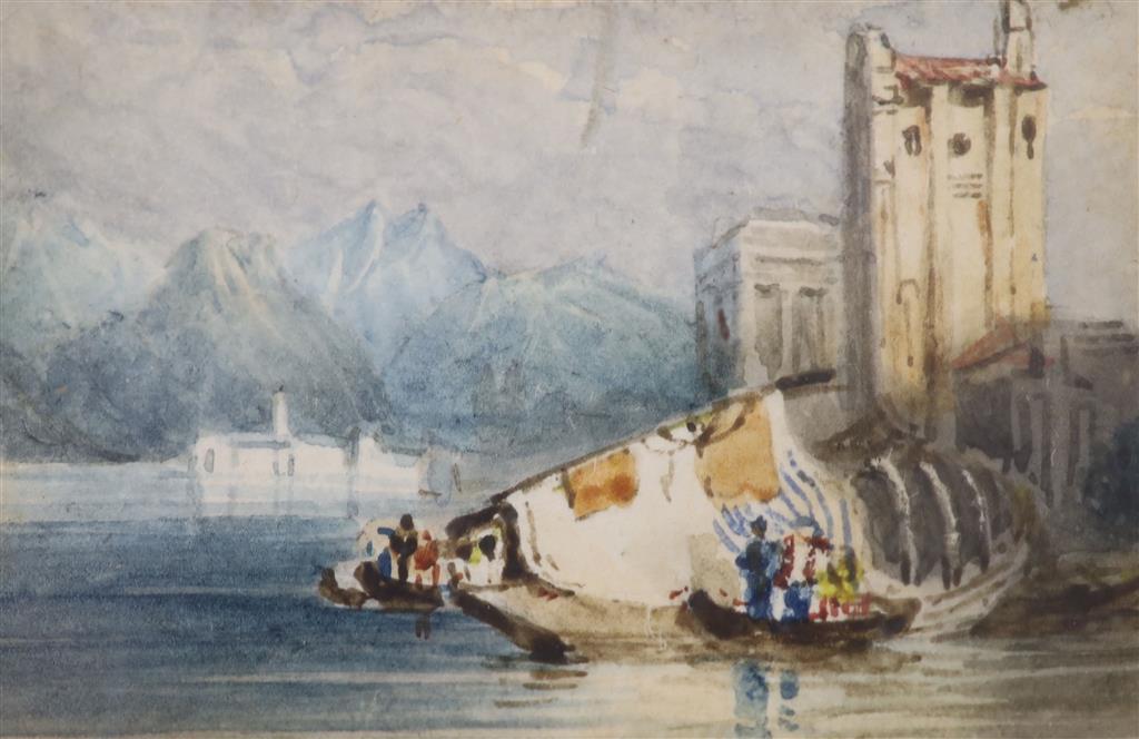 Frederick Mercer (1850-1939), Isola Bella, Angera and Pensarino, watercolour, 3.5 x 5cm, framed as one